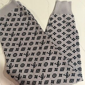 Louis Vuitton Black Monogram Knit Skinny Pants on Light Gray
